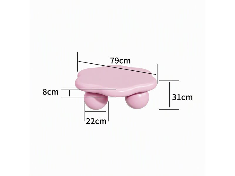  Table basse format gain de place table de salon silhouette de nuage forme de pétale pieds sphériques rose adaptée aux enfants et aux animaux style moderne minimaliste  - Conforama C