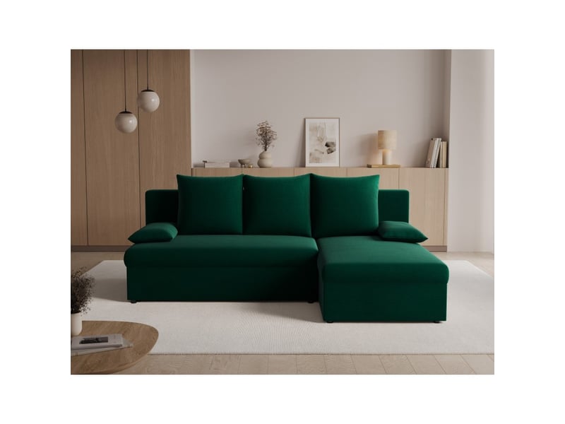  Canapé d'angle vert foncé 3 places angle universel 206x90x146cm gina  - Conforama E