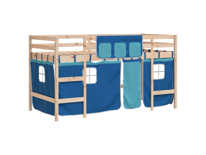  Lit mezzanine enfants - lit jeune avec rideaux sans matelas bleu 80x200cm  - Conforama A