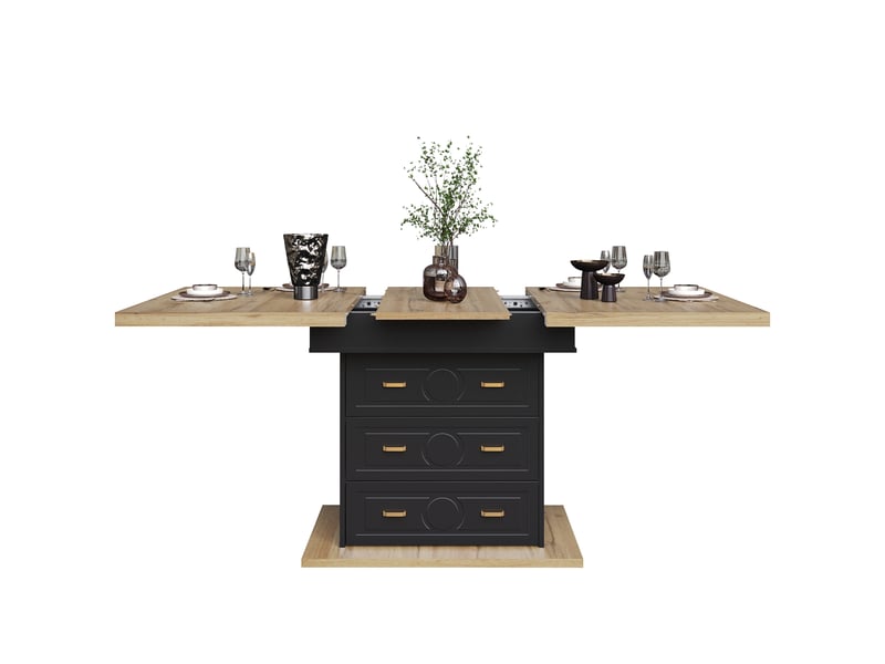Table extensible avec 2 tiroirs et rangement pour salle à manger en mdf 110–140×80×75 cm bois naturel - Conforama A