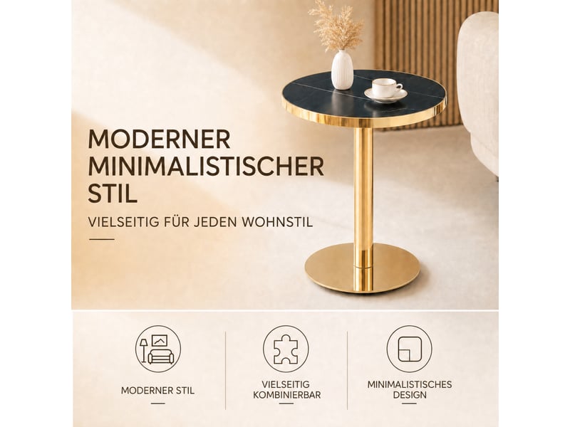  Table d'appoint ronde 59.5 x 59.5 cm en mdf noir et or  - Conforama W