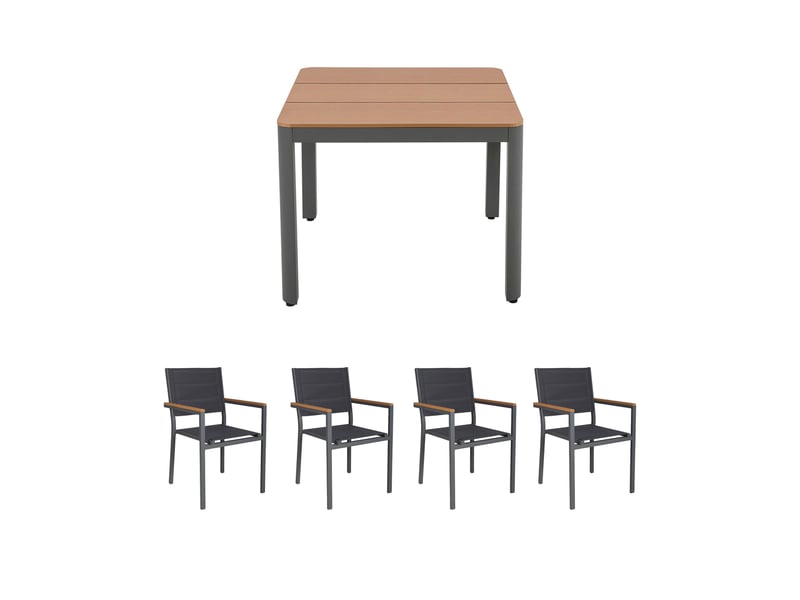 Ensemble table de jardin carrée 90x90cm + 4 fauteuils gris - mimizan - Conforama B