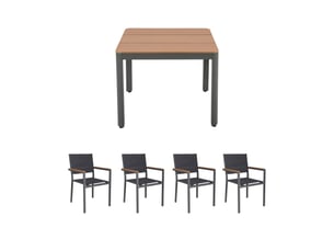 Ensemble table de jardin carrée 90x90cm + 4 fauteuils gris - mimizan