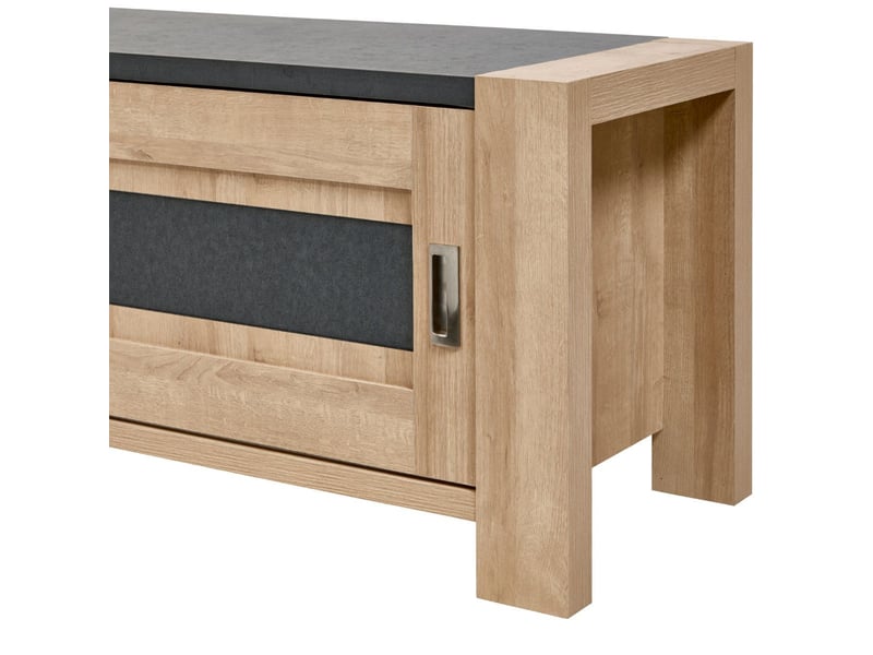  Meuble tv 1 porte coulissante finition chêne et gris ardoise - olympe OLYMPE - Conforama E