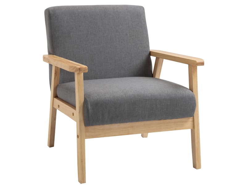  Fauteuil en bois massif et tissu aspect lin gris et naturel 64 x 70 x 72 cm  - Conforama A