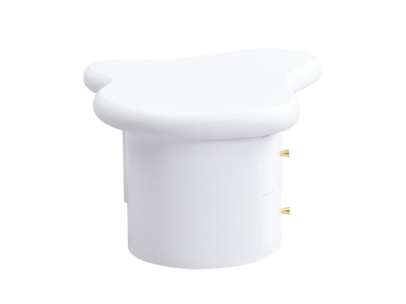  Table basse blanche avec 2 tiroirs, forme organique en mdf, 97 × 64 × 42 cm  - Conforama W