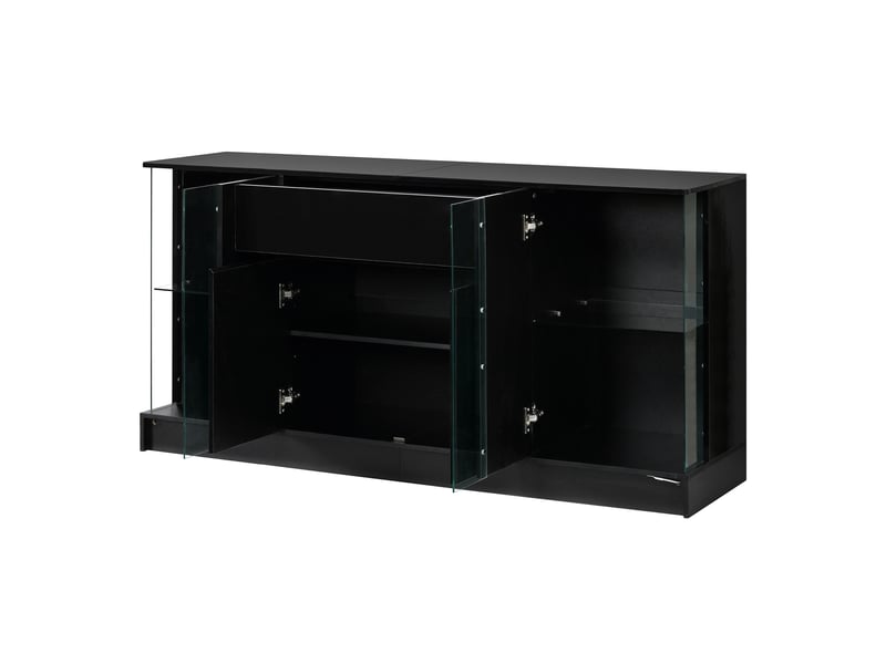  Buffet vitrine avec portes vitrées, meuble de rangement pour salon, noir, 150 x 40 x 75 cm, panneaux de particules Fay Lum - Conforama D