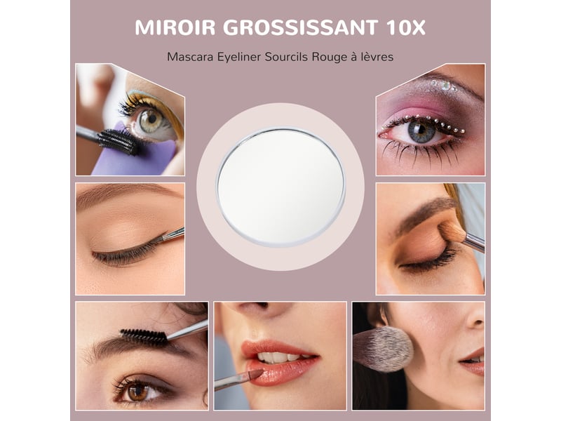 Miroir lumineux led intensité 3 modes d'éclairage, grossissement 10x, touche tactile - 80 x 62 cm,  port de charge usb  - Conforama W
