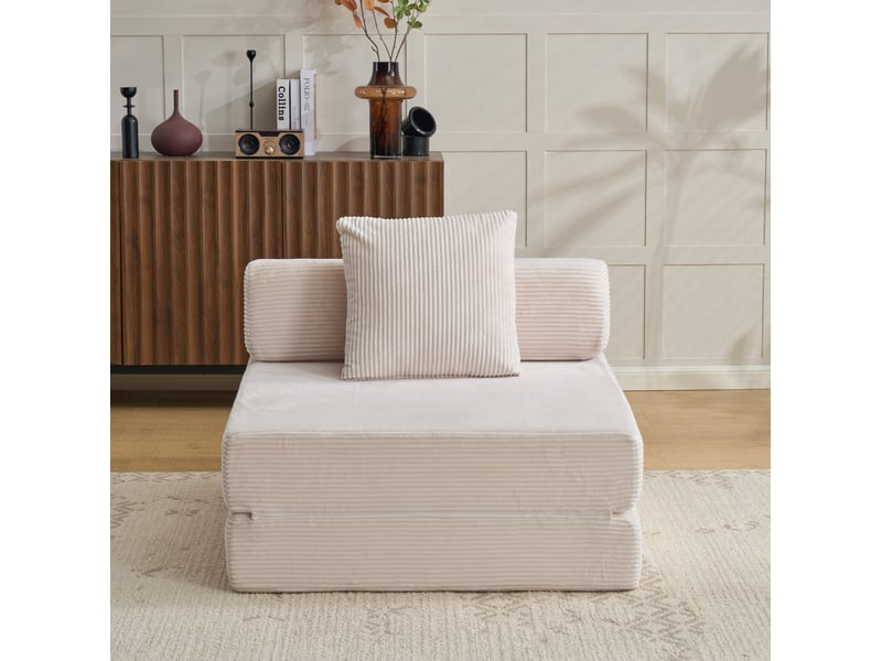  Canapé de sol convertible 92.5x92.5x60 cm 1 place velours côtelé blanc  - Conforama C