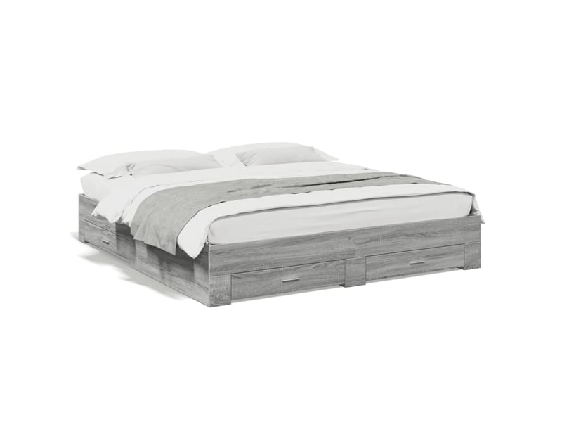  Lit double- lit adulte -  cadre de lit avec tiroirs sans matelas sonoma gris 200x200 cm  - Conforama A