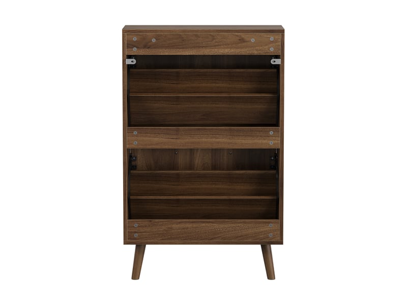  Meuble à chaussures modèle mid-century 60 cm, noyer, façade rainurée verticale, rangement d'entrée  - Conforama D