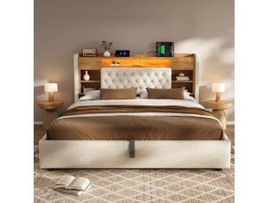 Lit coffre 140x200 cm <strong>MODENUIT </strong> <strong></strong> coloris beige