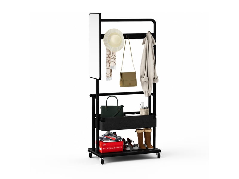  Portant à vêtements avec miroir panier et roulettes acier noir 70x40x170 cm W3148P435688 - Conforama B