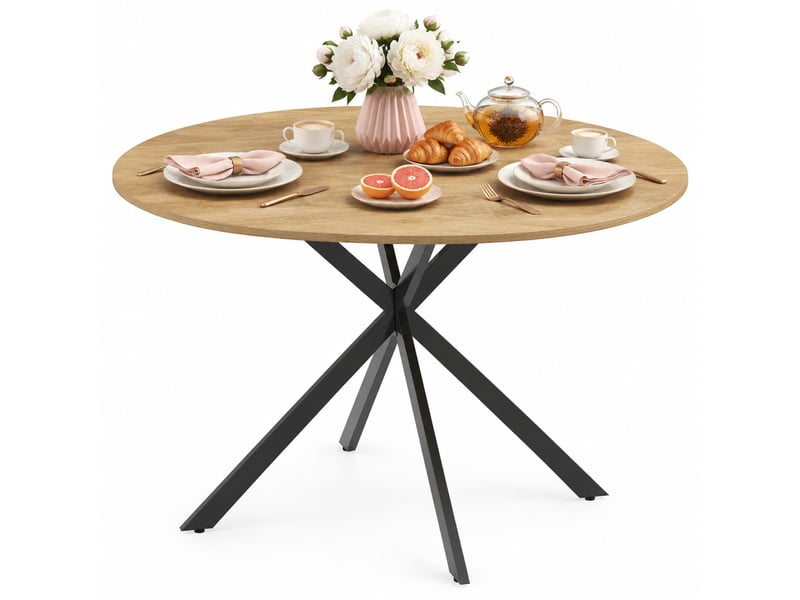 Table à manger ronde ø120 cm pour 4 personnes style industriel coloris chêne - Conforama A