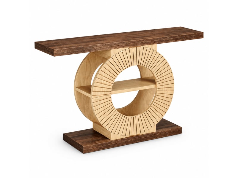  Table console d'entrée 100 x 29,5 x 79,5 cm marron en bois, étagère ouverte et support circulaire central  - Conforama A