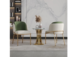 Lot de 2 chaises de salle à manger à dossier ergonomique avec pieds réglables en similicuir pvc et fer vert beige doré