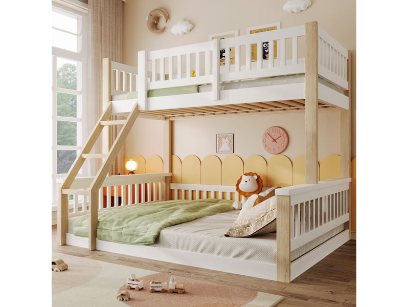  Lit superposé enfant 90 x 200 cm et 140 x 200 cm blanc et naturel  - Conforama B