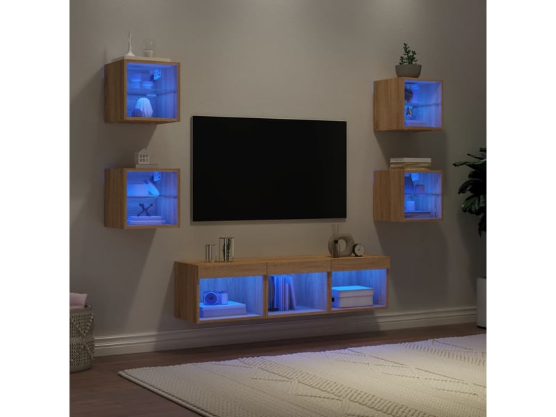 Meuble tv - unités murales tv avec led 7 pcs chêne sonoma bois d'ingénierie - Conforama B