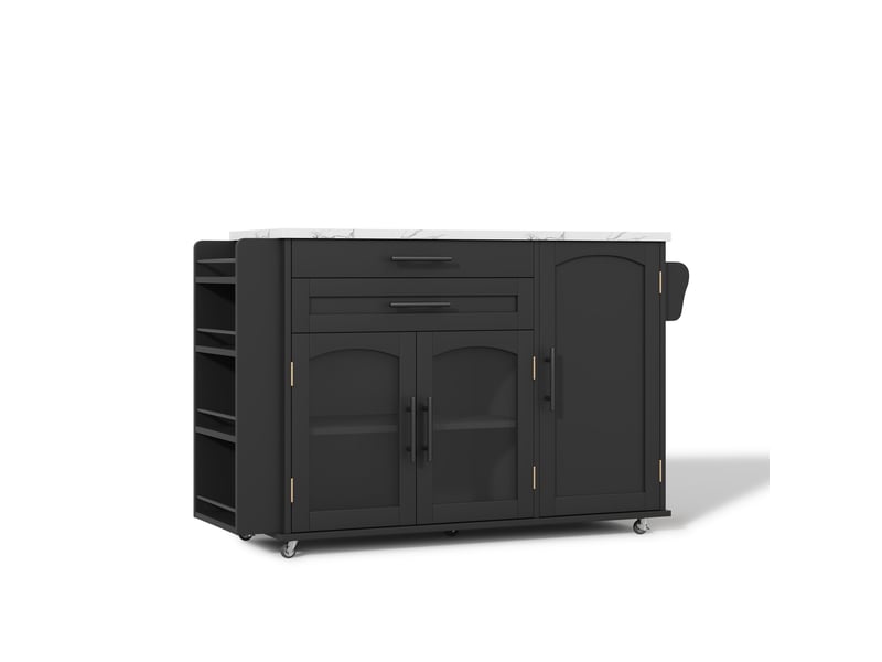  Îlot de cuisine mobile avec plan de travail pliant, chariot de cuisine, 5 roues, multiples solutions de rangement, etagère à épices, tiroir à couverts, 120 x 45 (70) x 90 cm  - Conforama A