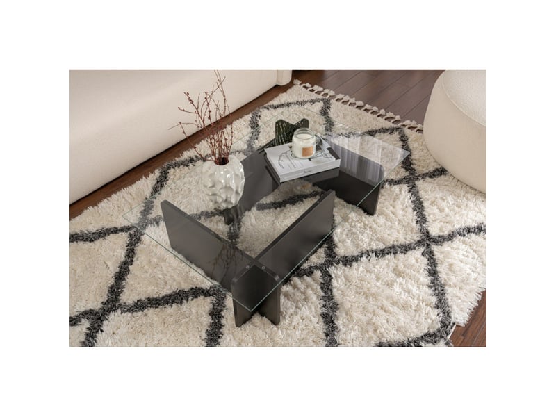  Table basse de salon en verre trempé et bois mdf mélaminé bois noir 105 x 65 x 30 cm  - Conforama C