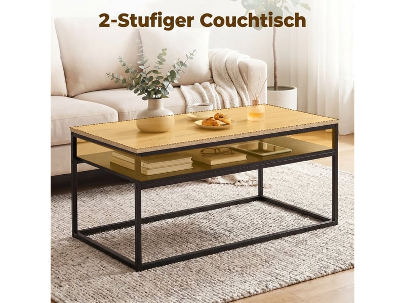  Table basse en chêne style industriel avec étagère de rangement - 100 x 59 x 47 cm, noire  - Conforama E