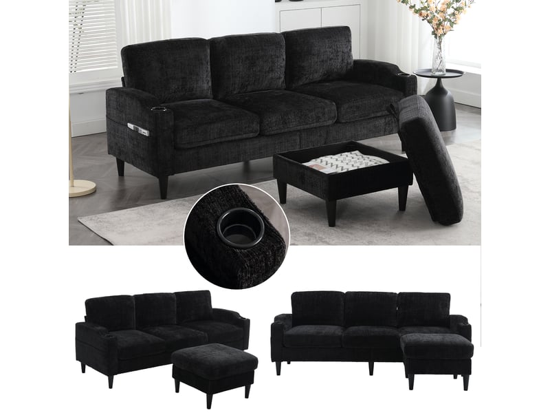  Canapé 4 places droit en velours noir, largeur 106 cm, modulable W2845S00119 - Conforama D