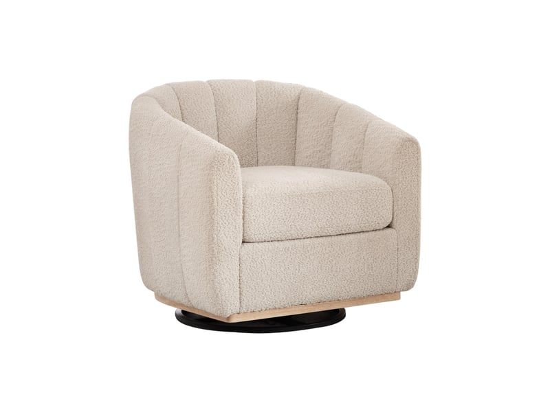  Fauteuil crapaud pivotant 360° 81x73x75.5cm – fauteuil tonneau design citrouille avec base en métal – tissu de chenille - beige  - Conforama A