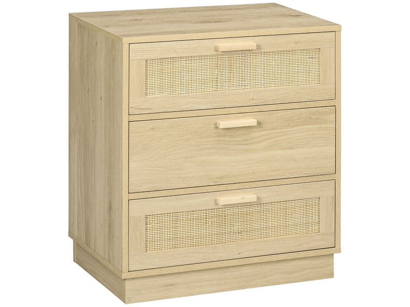  Commode en rotin tressé à 3 tiroirs, style bohème cannage, 60 x 38 x 69 cm, naturel  - Conforama A