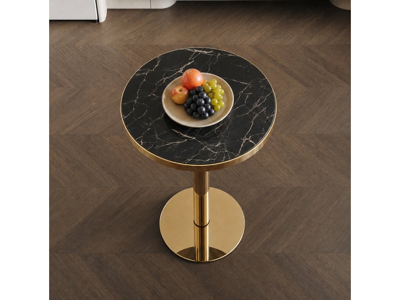 Table d'appoint ronde 59,5 x 73,5 cm noire et dorée, plateau mdf effet marbre  - Conforama D