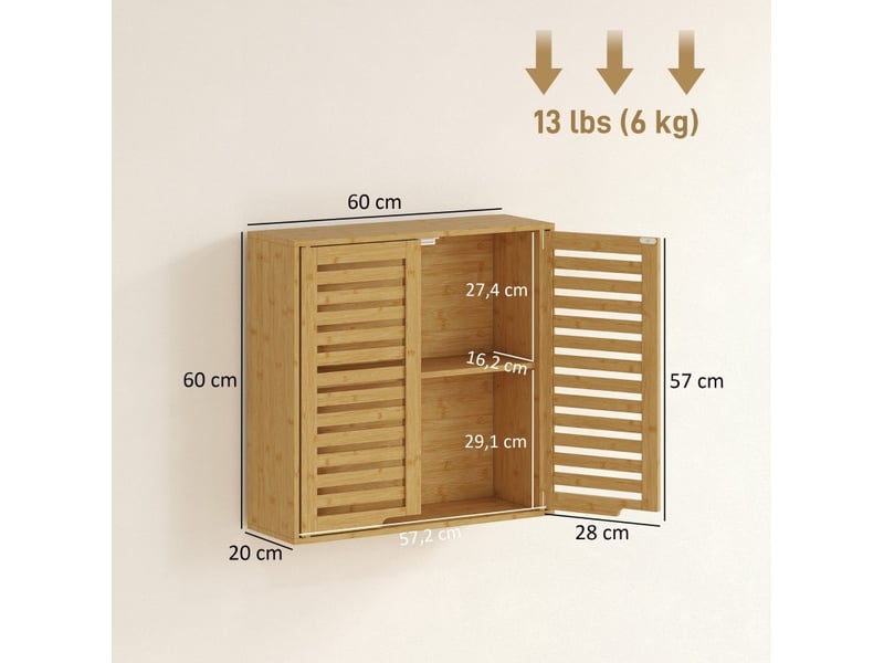 Meuble de salle de bains mural en bambou à portes persiennées 60 x 20 x 60 cm evryae - Conforama D