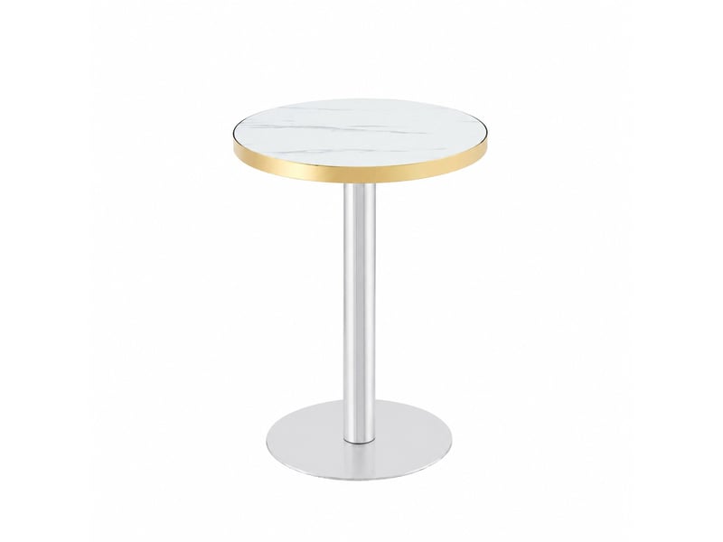  Guéridon rond effet marbre blanc – plateau mdf 60 cm, pied central métal, h 73,7 cm  - Conforama A