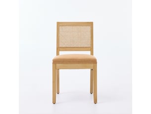 Chaises à manger en rotin – lot de 2, dossier cannage, cadre bois naturel, style milieu du siècle, couleur tan