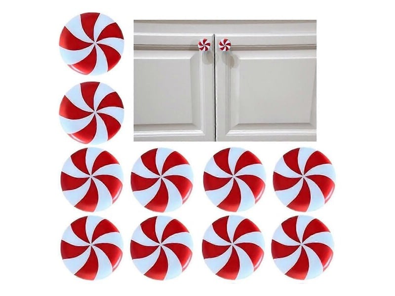 Lot de 10 caches de poignées en forme de bonbon rouge et blanc, décoration de noël pour les portes - Conforama A