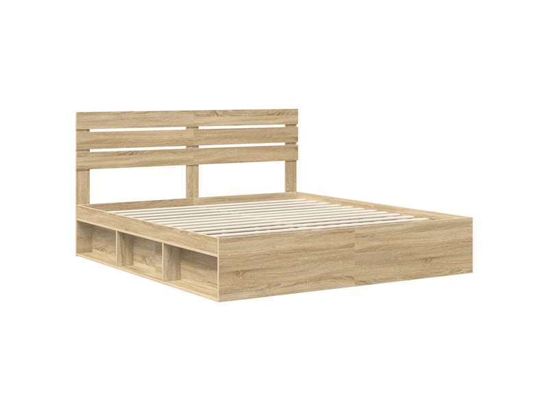 Lit double- lit adulte - cadre de lit avec tête de lit sonoma 200 x 200 cm pin massif - Conforama C