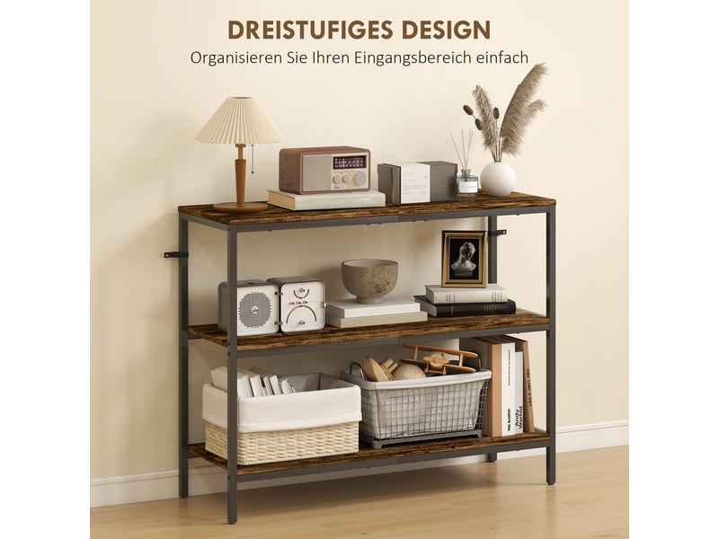  Table console avec 3 niveaux en panneau de particules et métal marron 101x35x80 cm  - Conforama D
