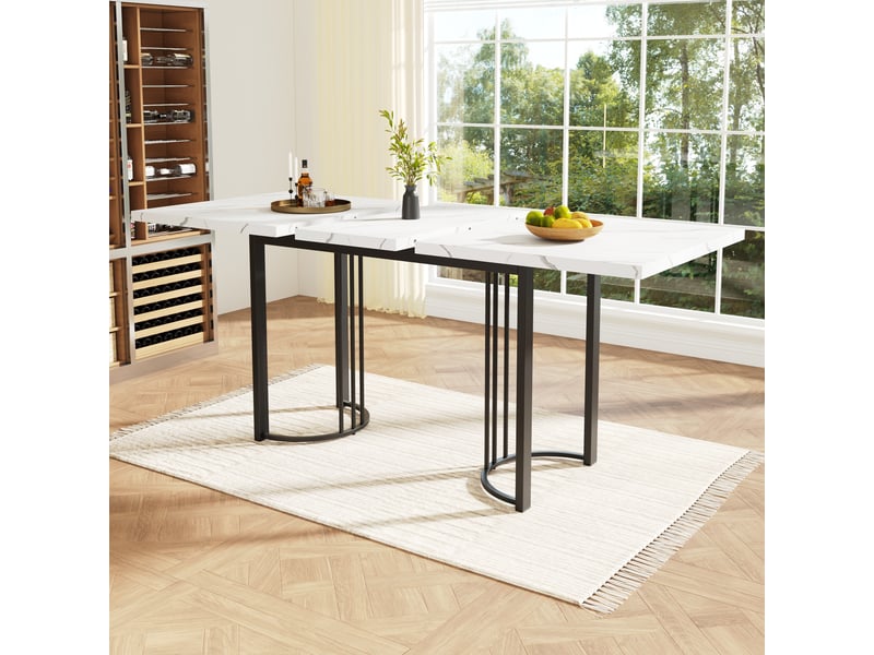  Table à manger extensible 140–179,5 cm, blanc effet marbre et noir Fay Lum - Conforama B