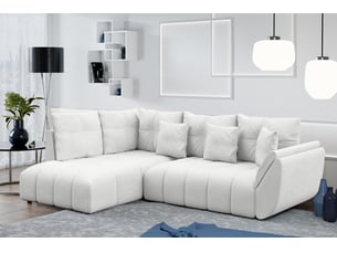 Canapé d'angle réversible convertible <strong>AX LIVING </strong> <strong>Corleone</strong> 4 places Velours blanc avec coffre de rangement