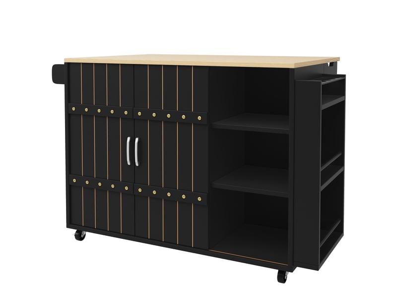  Desserte de cuisine 110 x 42 x 90 cm noire en mdf, plateau rabattable, portes coulissantes sur roulettes  - Conforama D