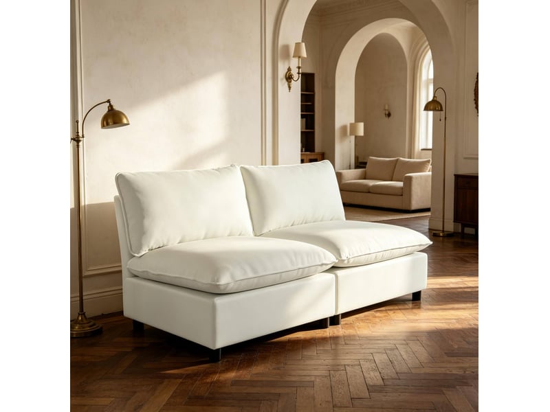  Canapé 2 places tcqpz 146 x 85 x 78 cm sans accoudoirs tissu crème  - Conforama B