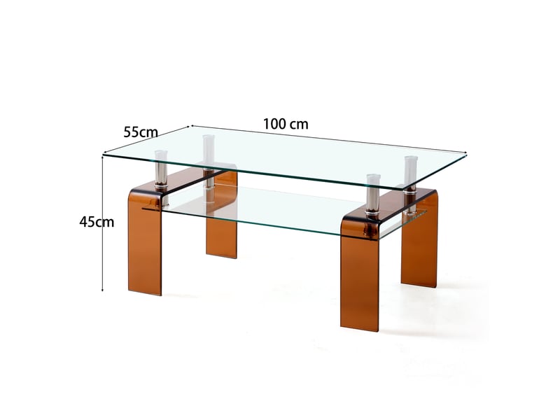 Table basse de salon en verre trempé, 2 plateaux, pieds en verre brun, 100 x 55 x 45 cm Fay Lum - Conforama C