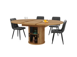 Table à manger extensible ronde, diamètre 118 à 158 cm, pour 6 personnes, effet noyer