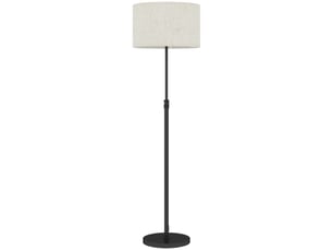 Lampadaire réglable en hauteur, métal noir, abat-jour en tissu, télécommande, variateur, interrupteur au pied