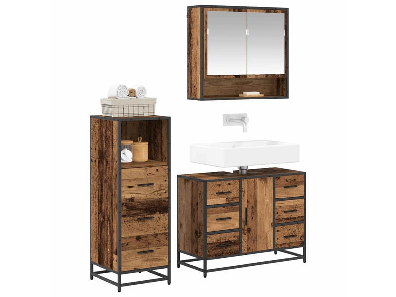  Ensemble de mobilier de salle de bain 3 pc bois ancien cf64274  - Conforama C