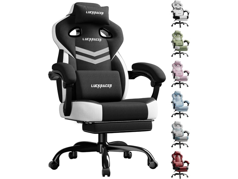  Gtplayer chaise de jeu en tissu avec accoudoirs synchronisés, inclinaison de 90-155° et repose-pieds - noir - double ligne LR408-BK-DL-FA - Conforama A