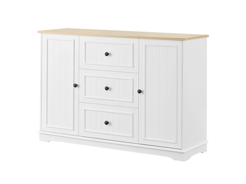Buffet, avec 3 tiroirs et des portes de style réfrigérateur, meuble de rangement pour salle à manger, salon, blanc  - Conforama A
