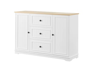 Buffet, avec 3 tiroirs et des portes de style réfrigérateur, meuble de rangement pour salle à manger, salon, blanc