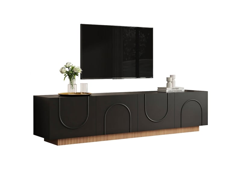 Meuble tv noir 170 cm design moderne 4 portes avec structure en arc - Conforama A