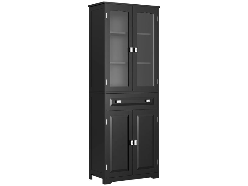  Buffet haut armoire de cuisine 4 portes dont 2 portes vitrées et 1 hauteur tiroir 160 cm avec étagères en bois noir  - Conforama B