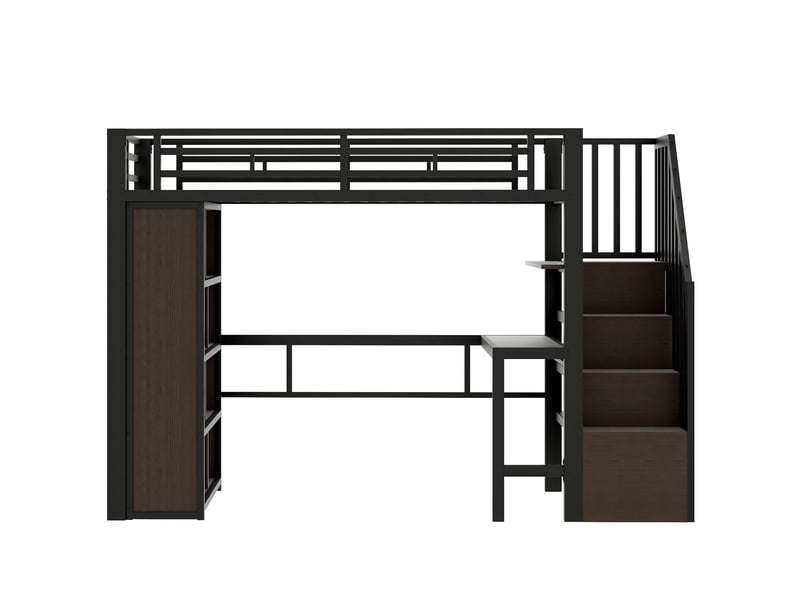 Lit mezzanine métal noir 90x200 cm avec bureau led rangement escalier - Conforama A