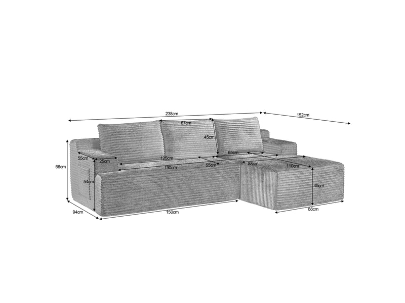  Canapé d'angle convertible 4 places en velours côtelé beige, méridienne droite, confort cloud pour le salon  - Conforama C